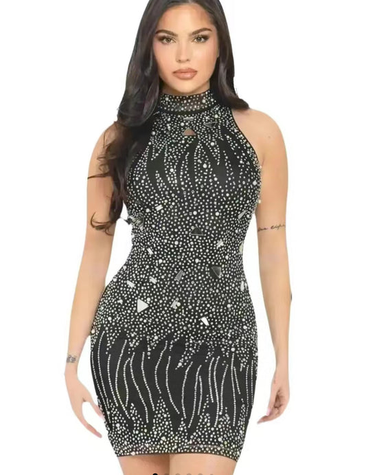 Luxury Rhinestone Mirrored Dress